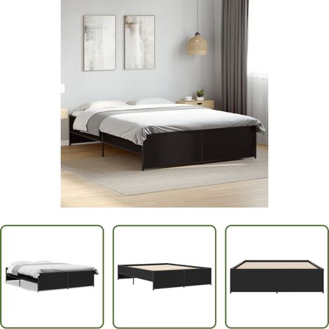 vidaXL Metall Bett - Bettgestell Schwarz 160x200 cm Holzwerkstoff und Metall (1/5)