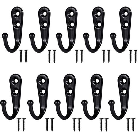Lot de 20 crochets muraux simples en métal noir, style vintage, avec 40 vis pour fixation murale, porte ou rampe en bois.