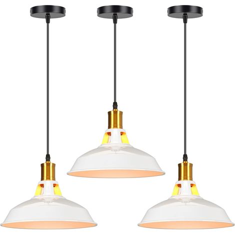 3 Pack Industrial Pendant Light Metal Iron Hanging Pendant Light for Kitchen Restaurant Bar Balcon Ø 27cm White