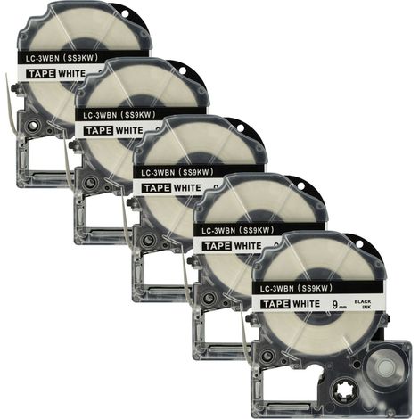 vhbw 5x Label Tape Replacement for Epson SS9KW, LC-3WBN for Label Printer 8m x 9 mm, Black on White (1/4)