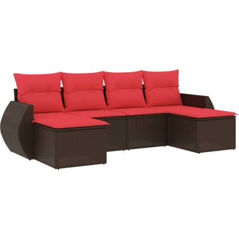 Set Divani da Giardino 6 pz Salotto da Giardino con Cuscini Marrone in Polyrattan (1/5)