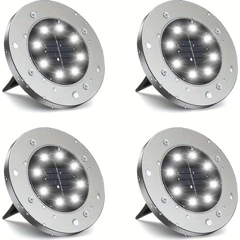 (dilei4pc Lumière Blanche) Lampe solaire LED IP68 d'extérieur au sol, éclairage de jardin, allée, pelouse, cour, pelouse, etc. (1/5)