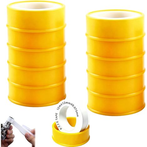 Ruban d'Étanchéité en PTFE 10 Pièces, Blanc 12 mm x 12 m, Ruban Filetage pour Raccords Sanitaires, Chauffage, Gaz et Eau, Joint Anti-Fuite pour Plomberie et Bricolage (1/5)