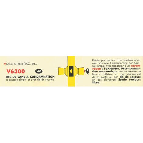 Serrure tubulaire V 6300 bec de canne à condamnation axe 80mm bouton standard finition inox - VACHETTE - 19033000 (1/3)