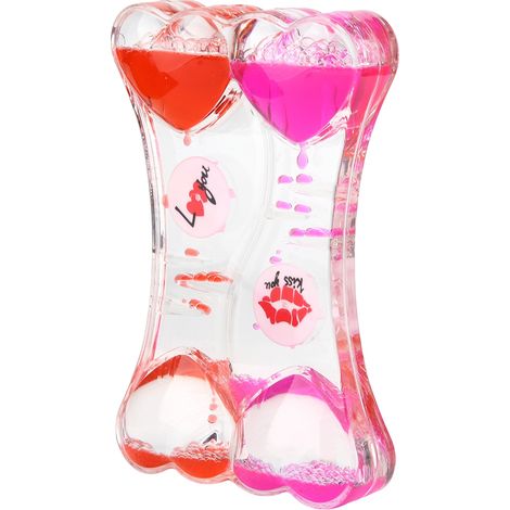 Sablier en forme de cœur, horloge à huile flottante, minuteur à liquide, objet décoratif de bureau (rose et rouge)