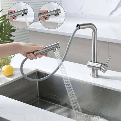 Küchenarmaturen mit ausziehbarem Brausekopf, Spültischarmaturen mit zwei ausziehbaren Brausen, um 360° drehbare Spültischmischbatterien, Küchenmischbatterien mit abnehmbaren Strahlreglern.