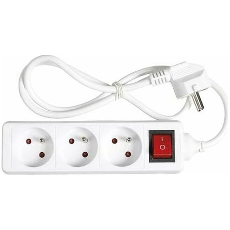 Power strip 3 sockets, multiple socket - Power strip 3 sockets + switch, electric multiple socket extension - 3P / 16A - White - Child protection (1/5)