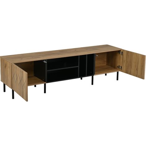 Mueble TV con 2 puertas y 4 huecos abiertos 180x40x50 cm madera y negro hasta 70 pulgadas (1/5)