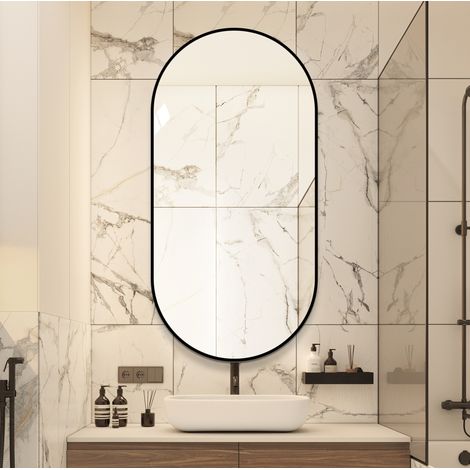 Miroir de salle de bain mural arqué 60x120 cm avec cadre en aluminium noir HAVRYA (1/5)