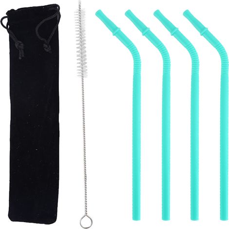 Paille Réutilisable En Silicone - Flexible Et Anti-Écrasement - Pour Eau, Smoothies Et Milkshakes - Adaptée Enfants Et Adultes - Lot De 4 (1/5)