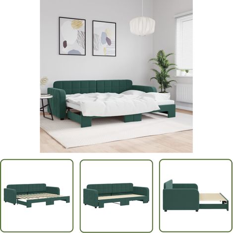 The Living Store Tagesbett Ausziehbar Dunkelgrün 80x200 cm Samt - Sofa Mit Bettsfunktion - Schlafsofa - Gästebett - Tagesbett - Wohnzimmer Möbel (1/5)