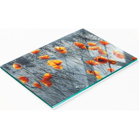 Multifunktionales dekoratives Glas-Küchenbrett „Mohnfeld“ 80 x 52 cm (1/5)
