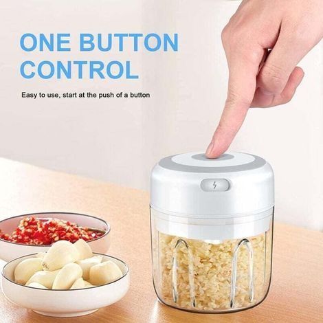 Elektrischer Zerkleinerer, Knoblauch, Zwiebelschneider, Obst, Fleisch, Multizerkleinerer mit USB-Aufladung, 250 ml, Weiß (1/3)