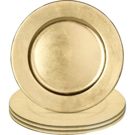 VILDE Lot de 4 Assiette de présentation ronds 33 cm - Plastique doré brillant - Élégants et faciles à nettoyer (1/5)