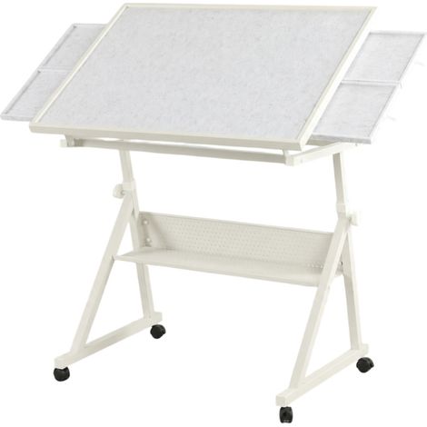 Mesa de puzles ajustable para 1500 piezas con 4 bandejas de fieltro, blanca, MDF y metal (1/5)
