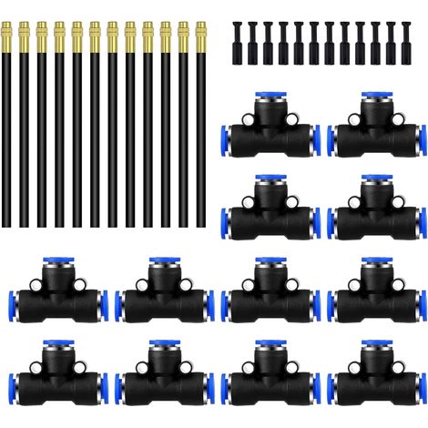 12Pièces Buse de pulvérisation d'irrigation Buse de brouillard 20cm Réglage Universel Tuyau D'eau 8mm de Diamètre Extérieur+12 connecteurs de type T 8mm+12 Bouchons D'Irrigation,pour Irrigation (1/5)
