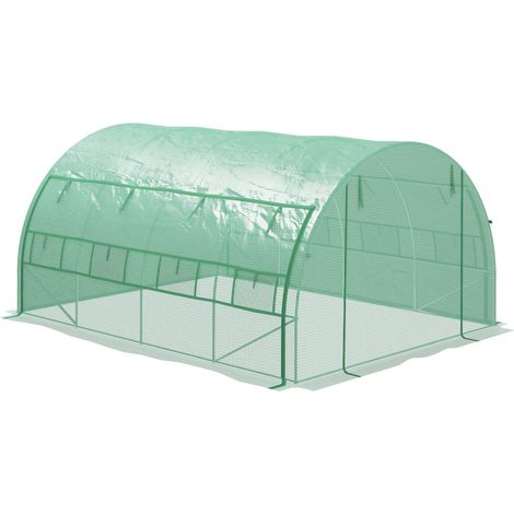 Foliengewächshaus Polytunnel 3,97X3X2M Begehbar, Uv-Schutz, Aufrollbare Abdeckungen, Stahl, Grün (1/5)