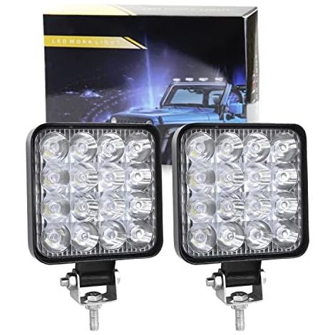 Projecteur LED Carré - 48 W - 12 V / 24 V - IP67 - Pour Véhicules Tout-Terrain Camions SUV Tracteurs - 2 Pièces