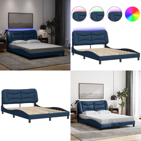 Giroletto con LED senza Materasso Hvar Blu 140x190 cm in Tessuto - Cuscino testiera - Letto con luci LED