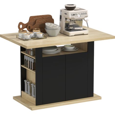 Table à manger ilot central cuisine avec grand plan de travail 4 personnes placard 4 portes 110 x 70 x 75,5 cm noir