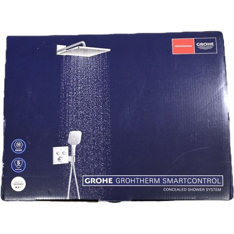 Grohe – Système encastré Grohtherm SmartControl 34865KF0 – Colonne de douche thermostatique – Douchette Rainshower Mono 310 Cube – 3 types de jet