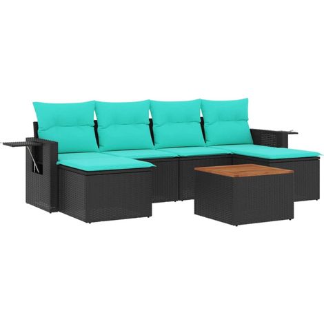 7-teiliges Gartensofa-Set mit Kissen, schwarzes Polyrattan vidaXL (1/5)