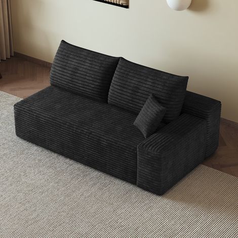 DESMIU Canapé Droit 2 Places avec Chaise Longue Réversible, Mousse Haute Élasticité, en Tissu, Noir (1/5)