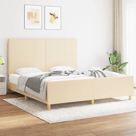 Cadre de lit sans matelas crème 180x200 cm tissu (1/5)
