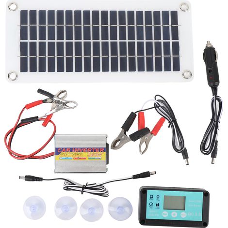 Ortviai Kit Solaire 30 W avec onduleur 220 W et régulateur de charge pour usage automobile et domestique, 12 V vers 220 V (1/5)