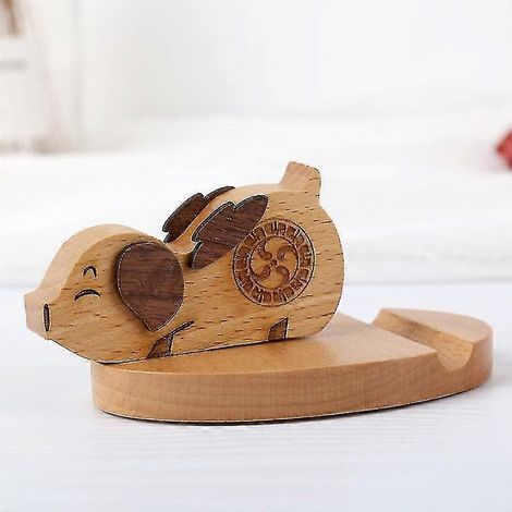 Support en bois pour smartphone, support de téléphone en forme d'animal (cochon grimpeur) pour tablette et smartphone (1/2)