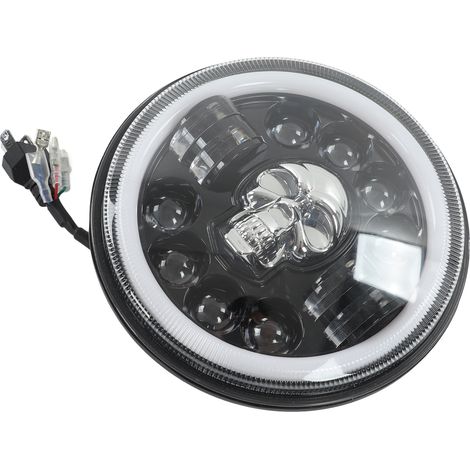 7-Zoll-LED-Motorradscheinwerfer, Angel-Eye-Totenkopf-Design, Weiß, Wasserdicht, Universell, Individuelle Beleuchtung (1/5)