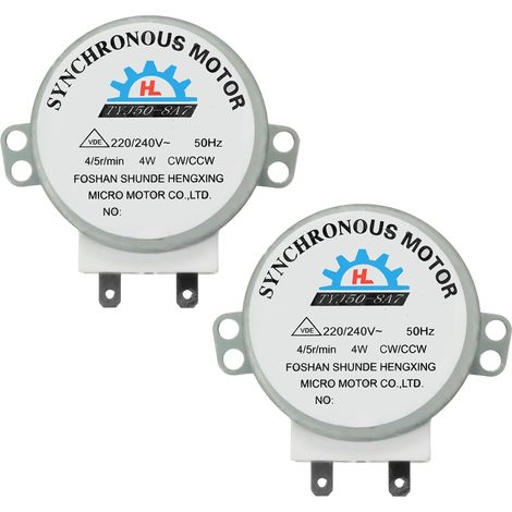 2 Pièces Moteurs Synchrones TYJ50-8A7, Micro-Ondes pour Fours à Micro-Ondes et Divers Appareils Électriques, 220V-240V AC 4W 4/5 tr/min CW/CCW, Compatibles avec Ventilateurs et Chauffages (1/5)