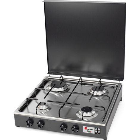 CFParker Fornello a Gas 4 Fuochi Gpl / Metano Grigio Grafite e Piano Acciaio Inox Valvola di Sicurezza mod. 542GSPGPS - Fonte di alimentazione: Gpl