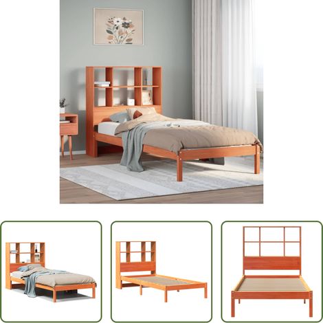 Sommier à lattes - Lit bibliothèque sans matelas cire marron 75x190 cm pin massif (1/5)
