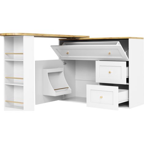 Table de bar extensible avec rangement, buffet avec étagère à snacks, MDF blanc, 138-204 x 39 x 105 cm (1/5)