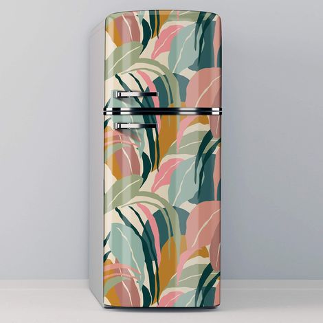 Vinilo Adhesivo Decorativo para Nevera, Especial Libre De Burbujas, Diseño De Plantas De Colores Pastel (70x200)