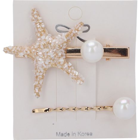 2 Pièces Barrette Étoile de Mer Perle Fausse, Accessoire Cheveux pour Frange Latérale Femmes Filles Blanc (1/5)