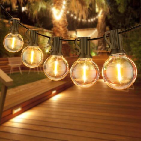 Guirlande lumineuse extérieure 9m – 30 ampoules G40 étanches – Blanc chaud pour décoration jardin, patio, événements – Connectable jusqu'à 3 jeux (1/5)