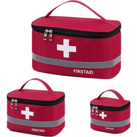 3er Set Erste Hilfe Tasche leer, Rot, mit Fächern & Reflektor