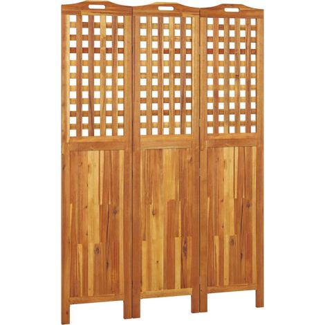 Paravento divisorio 3 pannelli 121,5 x 2 x 180 cm legno di acacia marrone DEC030718