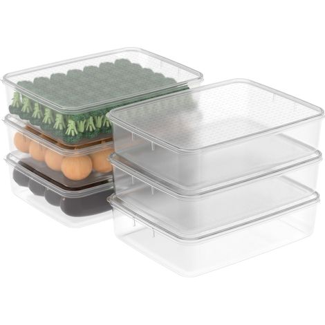 Boîte Conservation Alimentaire, Conteneur Alimentaire, Boîte de Rangement, Récipient de Congélateur avec Couvercle, Sécuritaire au Micro-ondes, Sans BPA, Plastique, Clair, 5L-Lot de 6 (1/5)