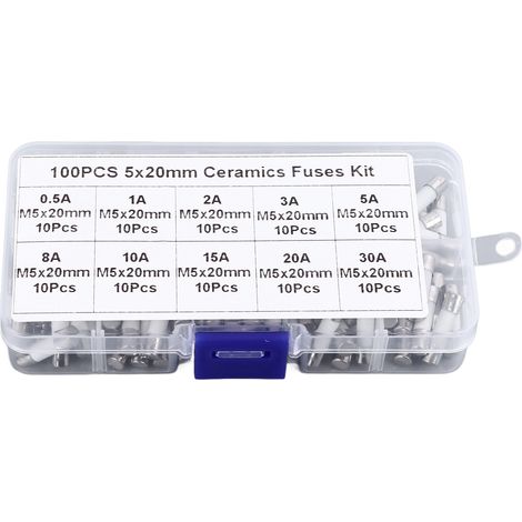 Lot de 100 fusibles tubulaires céramique 5x20mm 250V 0.5A à 30A kit assortiment multifonction (1/5)