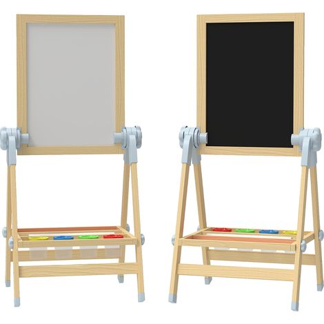 Verstellbare Kinderstaffelei aus Holz mit doppelseitiger Tafel