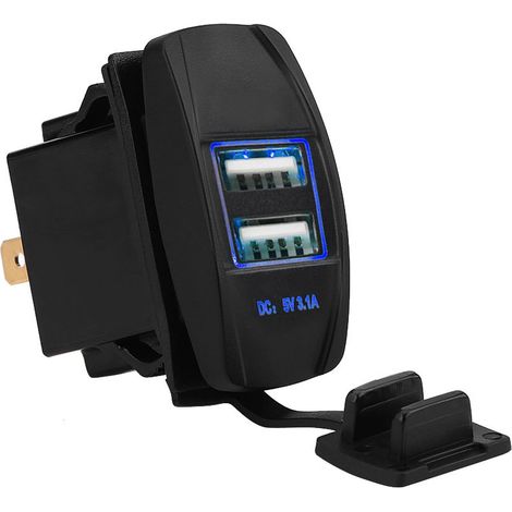 Prise chargeur voiture USB double ports 3.1A 12-24V étanche avec LED bleue adaptateur allume-cigare (1/5)