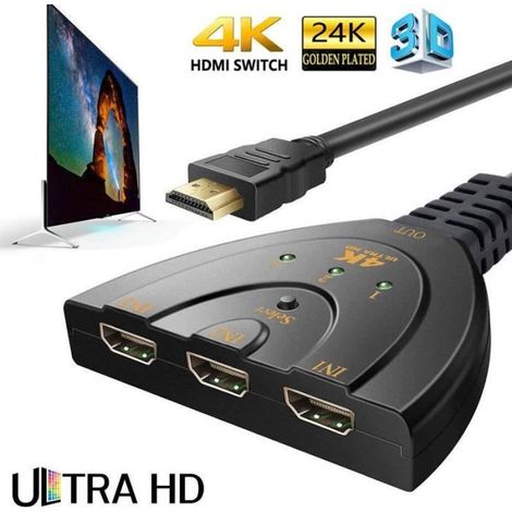 Commutateur HDMI - XCSOURCE - 4K - 3 Ports - Compatible avec DVD, Blu-Ray, Consoles de jeux (1/4)