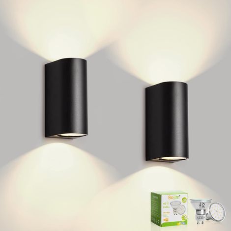 Applique Exterieur IP65 Etanche, Led Lampe Murale Moderne Noire en Aluminium, avec 10W Ampoule GU10 550LM 2700K Blanc Chaud, Arrondi Nior 2 Pack