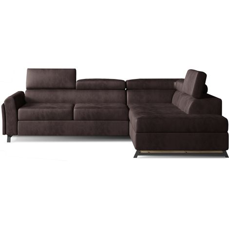 Canapé angle droit convertible velours marron avec têtières réglables Nikos 265cm (1/5)