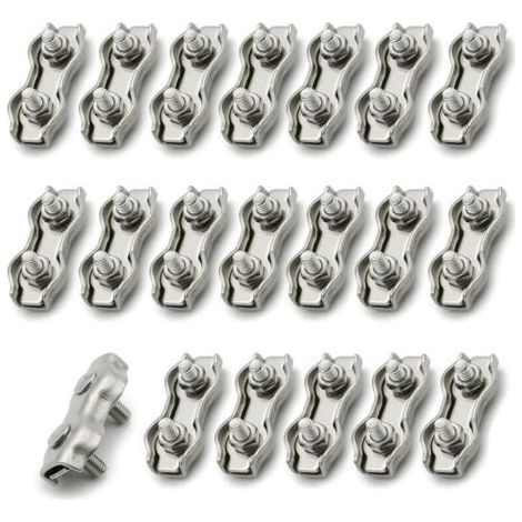 20 Serres Câbles en Acier Inoxydable pour Fixation de Cordes, Fils, Câbles Métalliques, Idéal pour Rangement et Sécurisation (1/4)