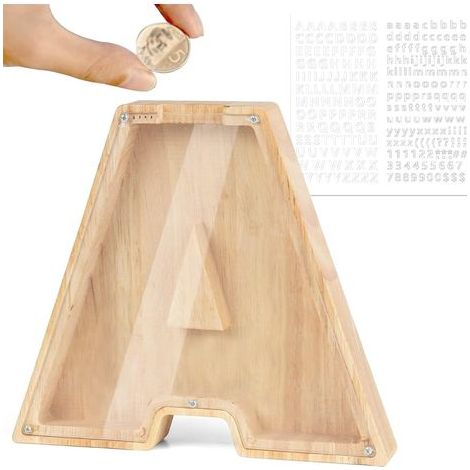 Personalisierte Spardose für Kinder mit Buchstaben von A bis Z, transparentes Holz