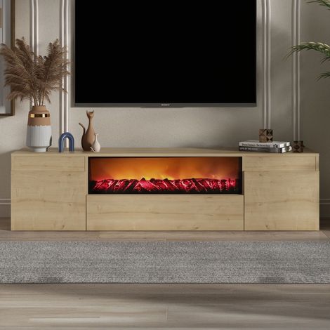 Supporto TV con camino LED da 180 cm in effetto legno PYRO